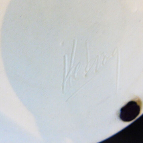 Studio Art Pottery BASKET w/ BAMBOO HANDLE 8" Ocean Sea Blue Cream Artist Signed - Picture 4 of 7